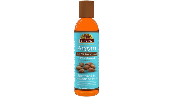 OKAY 100% Natural Argan Hot Oil Hair Treatment, 6 oz - Hair Oil for Dry Damaged Frizzy Hair