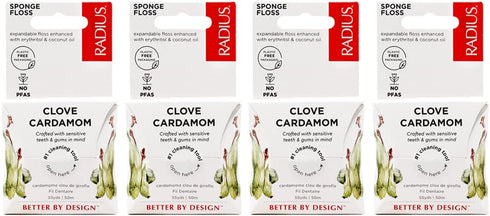 RADIUS Clove Cardamom Dental Floss, 55 Yards Vegan Non-Toxic Oral Care Pack of 4