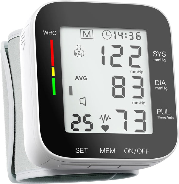Automatic Wrist Blood Pressure Monitor with Large LCD Display, Adjustable Cuff, Dual 99 Reading Memory for Home Use