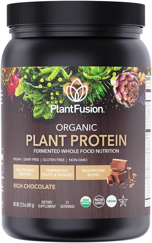 SOTRU Organic Vegan Protein Powder - Plant Based with Green Superfoods, Chocolate 18.5 oz, 21 Servings