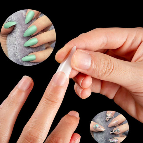 Stiletto Nail Tips 500Pcs Short Sharp Ending False Acrylic Nails Tip Half Cover 10 Sizes with Box for Nail Salons DIY