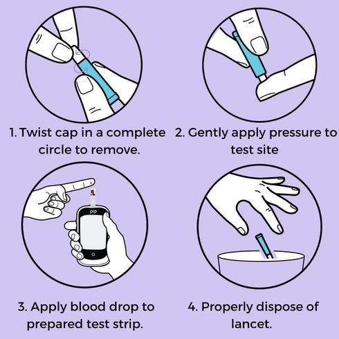 Pip 100 Lancets, All-in-One 30G-1.6mm Diabetes Safety Lancets for Sensitive Fingerstick Testing