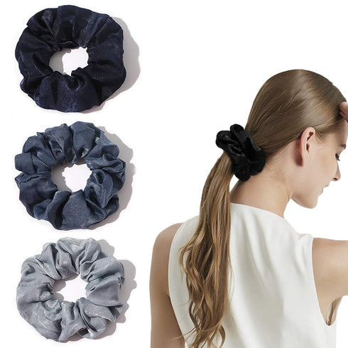 Silk Satin Scrunchies for Women, Big Hair Ties, No Crease Ponytail Holder, Soft Elastic Hair Bands, Blue