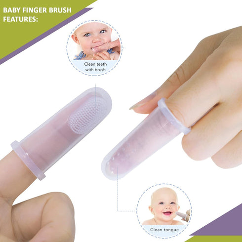Silicone Finger/Mouth Toothbrush Set, Infant Training Soft Teeth Brush, Oral Cleaning Massager - Pink
