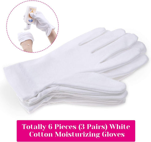 Selizo Moisturizing Gloves for Dry Hands Overnight, 3 Pairs 100% White Cotton Spa Gloves for Eczema, Women