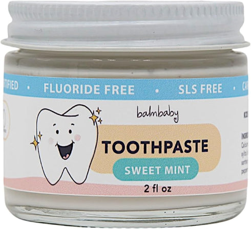 Kids Fluoride Free Toothpaste, All Natural, SLS Free, Vegan, Gluten Free, BPA Free, Mint, 2 fl oz
