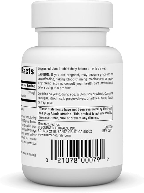 Source Naturals Ginkgo-24 - Ginkgo Biloba Extract 120 mg, Supports Mental Acuity - 60 Tablets