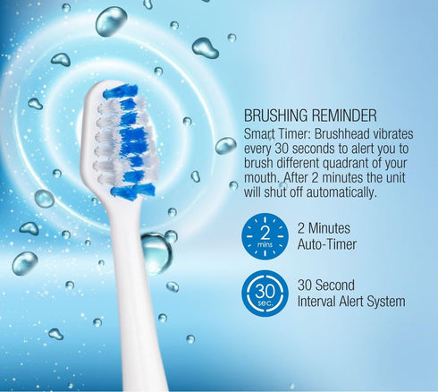 Pursonic S430 High Power Sonic Electric Toothbrush, Blue, Rechargeable with 12 Brush Heads & Storage Charger