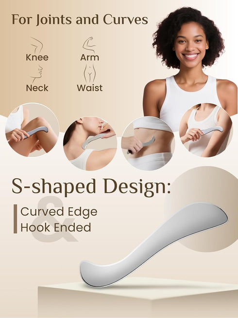 Set (2-Piece Rena Chris Muscle Scraper Tool - Stainless Steel Gua Sha for Physical Therapy & Deep Tissue Massage, Body