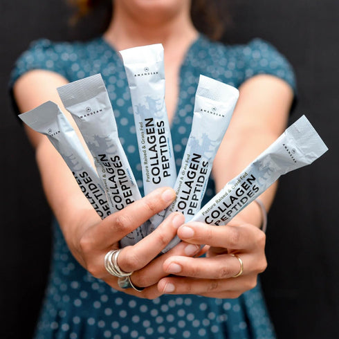 AMANDEAN Collagen Peptides Powder Packets - 30 Individual Stick Packs, Grass-Fed Hydrolyzed Protein