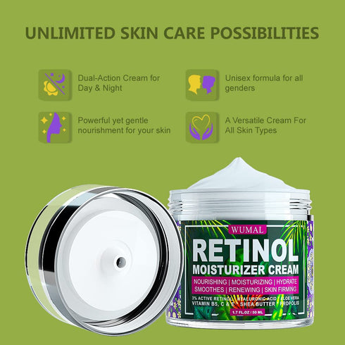 Retinol Cream - Reduces Wrinkles, Fine Lines, and Dryness, Face Moisturizer for All Skin Types, 1.7 oz
