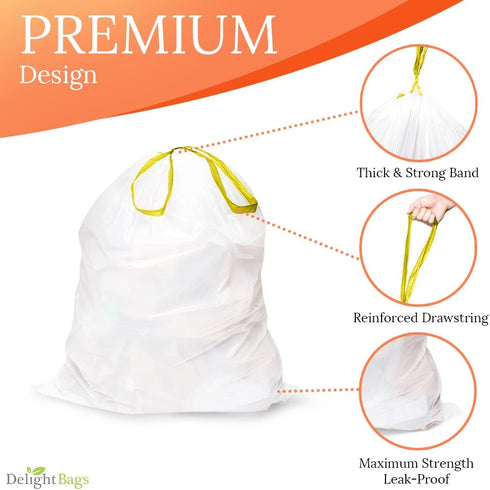 CODE H (100 Count), Compatible with Simplehuman Code H, White Drawstring Trash Bags