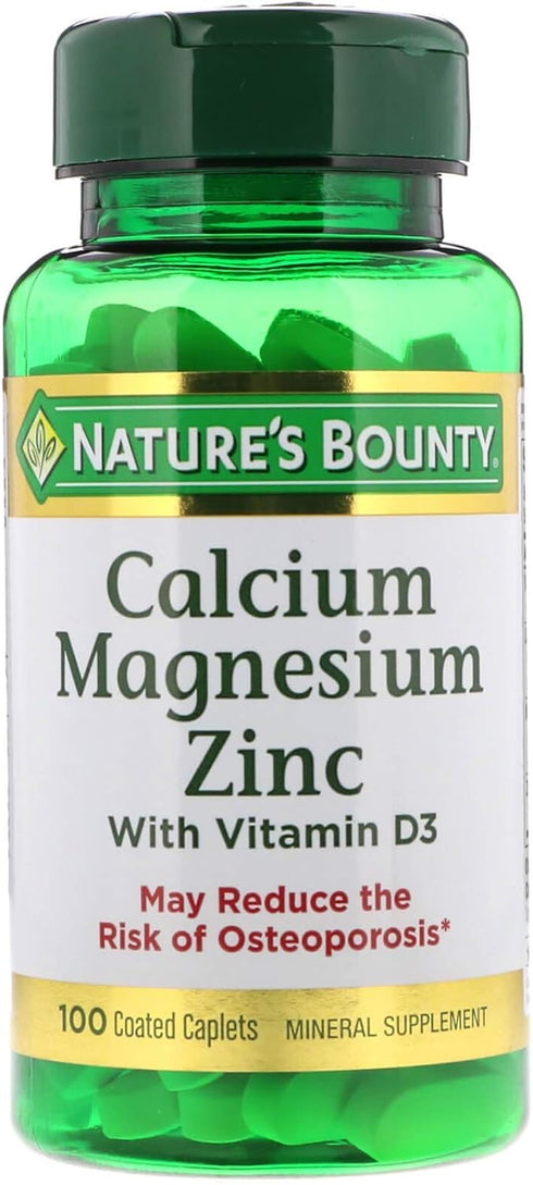 Nature's Bounty Calcium Magnesium & Zinc Caplets, 100 Count, Supports Immune & Bone Health