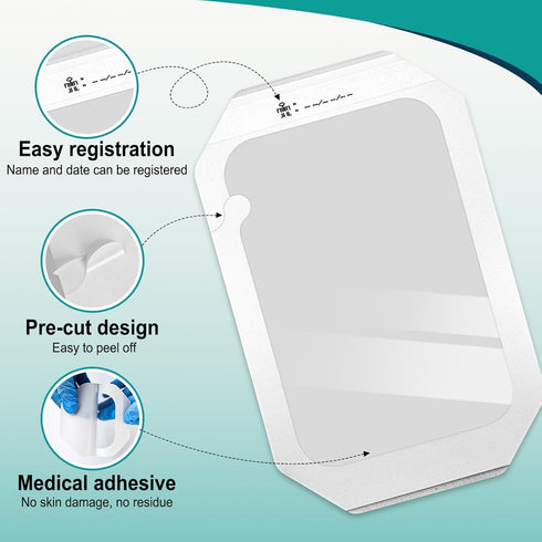 YHOVID 30 Packs 6'' 8'' Swimming, Transparent Film Dressing x - Waterproof Bandages for Showering, Wounds, Post