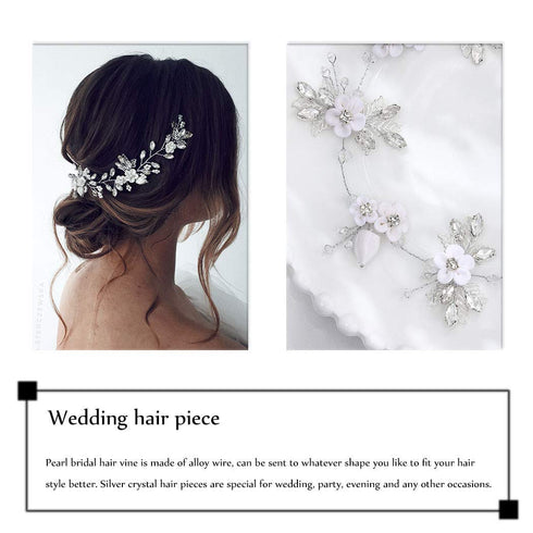 Unicra Silver Bridal Hair Vine Flower Piece, Leaf Party Hair Accessories, Crystal Hair Jewelry Rhinestone Headpieces