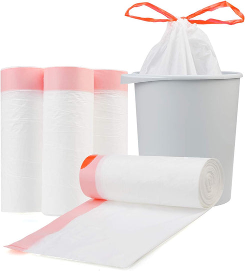 Magesh 4 Gallon Small Drawstring Trash Bags, White, Drawstring-4Gal150