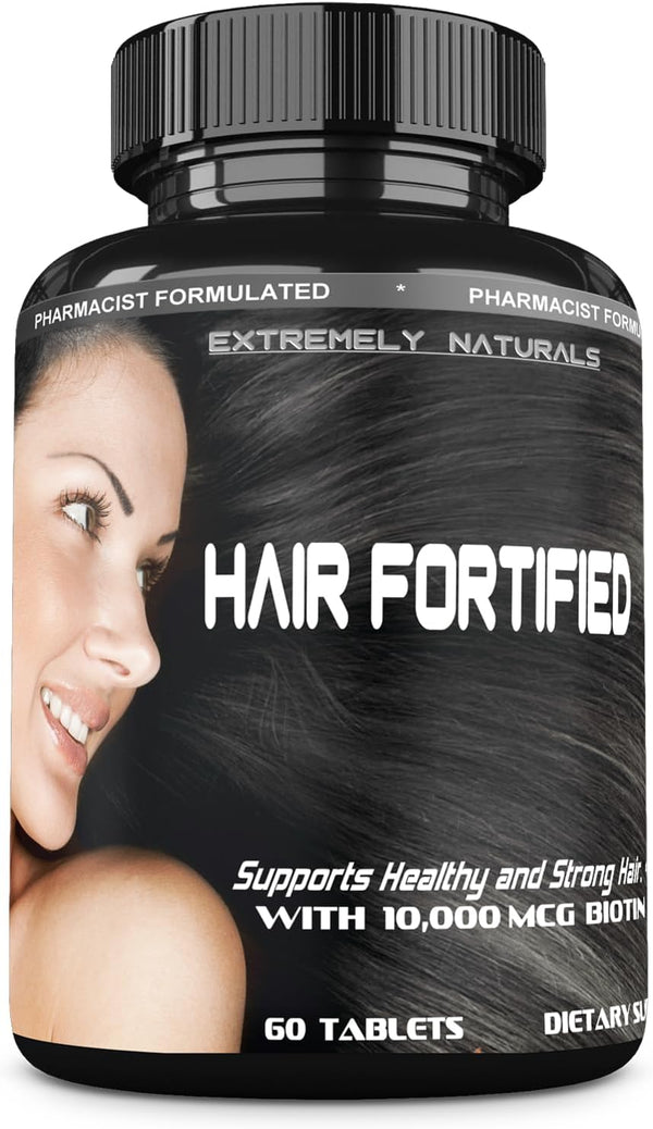HAIR FORTIFIED Hair Growth Product - Biotin 10000 Mcg | Keratin & Silica Supplement for Fuller, Thicker Hair (60
