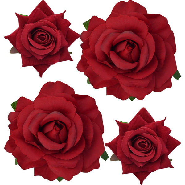 Rose Hair Clip Flower Hairpin Brooch Floral Clips, 4 Pcs Fabric Rose Flowers for Women Girl Wedding Party