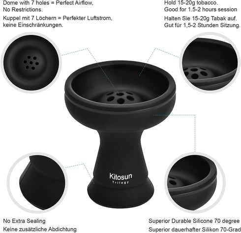 Silicone Hookah Bowl, Kitosun Silicone Phunnel Bowl with 7 Holes, Black Color Replacement for Clay & Ceramic