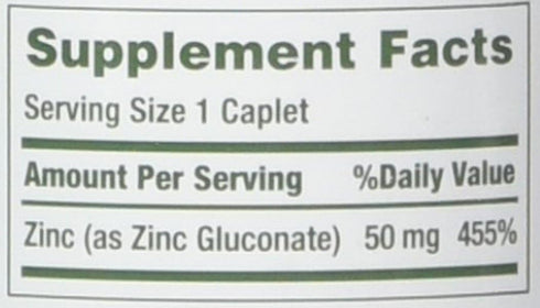 Nature's Bounty Zinc 50 mg Caplets, 100 Count