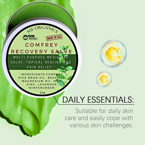 SSF ORGANICS Comfrey Salve 2 oz Recovery Ointment, Super Concentrate for Skin Conditions & Post Workout Care