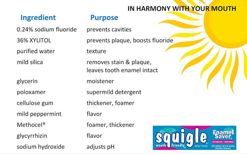 Squigle Enamel Saver Toothpaste, 36% Xylitol with Fluoride, SLS Free, 1 Pack