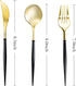 N9R 90PCS Gold Plastic Silverware - Gold Plastic Cutlery Set with Black Handle-Fancy Plastic Silverware Heavy Duty with 30 Spoons, 30 Forks, 30 Knives for Birthday and Everyday Use by N9R