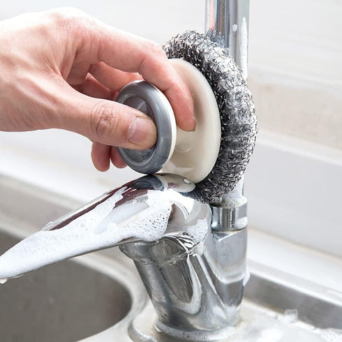 4 Pcs Stainless Steel Wool Scrubber with Handle, Cleaning Supplies for Dishes, Pots, Pans, Grills