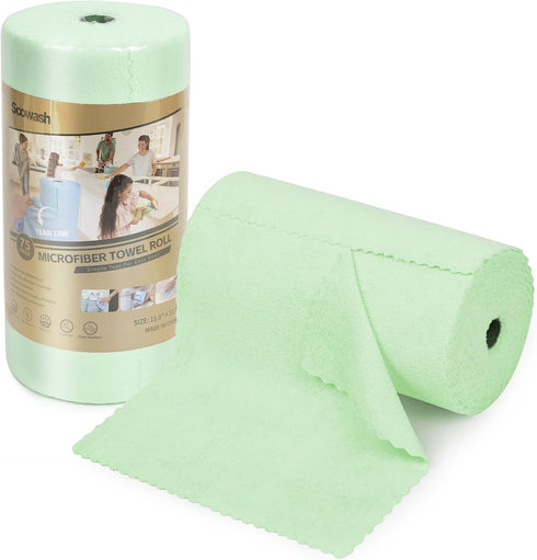 Microfiber Cleaning Cloths Roll (11.8" x 11.8") Ultra Absorbent, Lint Free, Quick Dry Tear Away Towels for Home (Green)