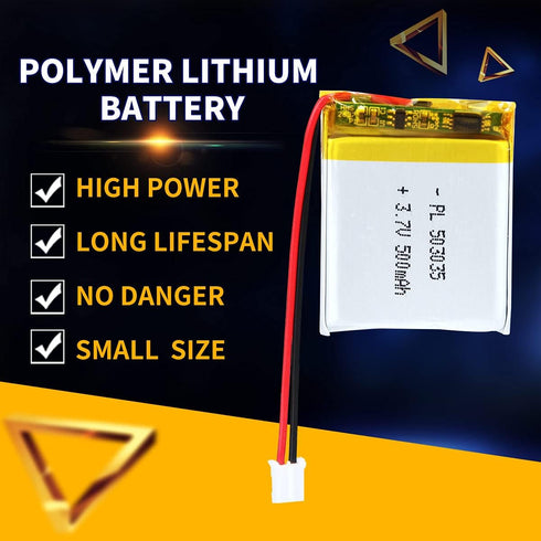 3.7V 500mAh 503035 Lipo Battery Pack with PH 2.0mm JST Connector, Rechargeable Lithium Polymer Ion Battery