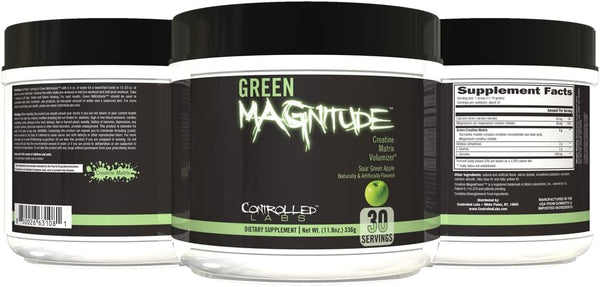 CONTROLLED LABS Green Magnitude Supplement, Sour Green Apple, 30 Servings, Promotes Strength & Stamina