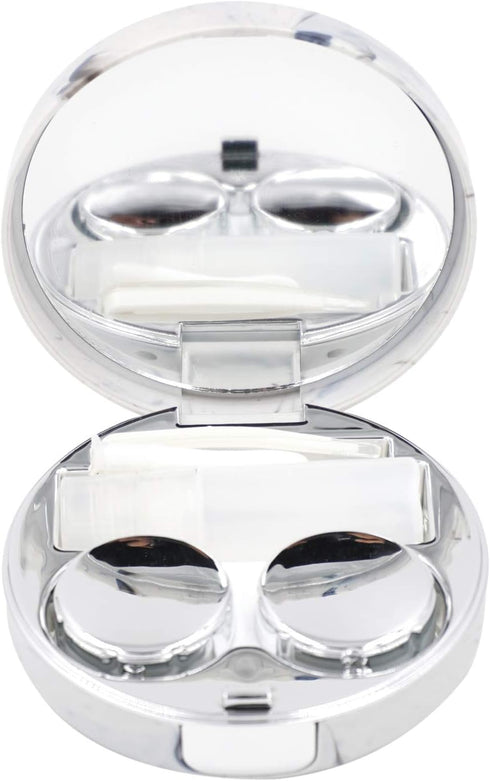 Honbay Fashion Marble Contact Lens Case - Portable Kit with Mirror (Round) (Silver)