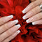 Hypnaughty 24 Pcs Modern White French Coffin Press On Nails with Design, Glue, Medium Long, Nude Color