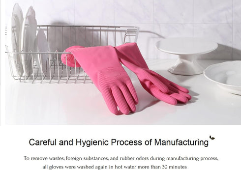 2 Pairs Reusable Waterproof Household Dishwashing Non-Slip Cleaning Latex Rubber Kitchen Gloves (Pink, XX-Large)
