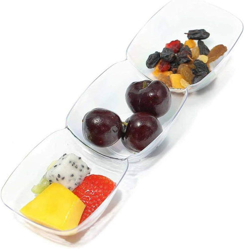 Kaya Premium Clear Rectangular 3-Hole Mini Disposable Plastic Bowls (Pack of 10) - Elegant, Durable for Parties,