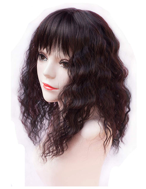 Water Wavy Hair Forehead Piece Clip, Middle Part Topper with Choppy Fringe, Thin, 45cm, Dark Brown