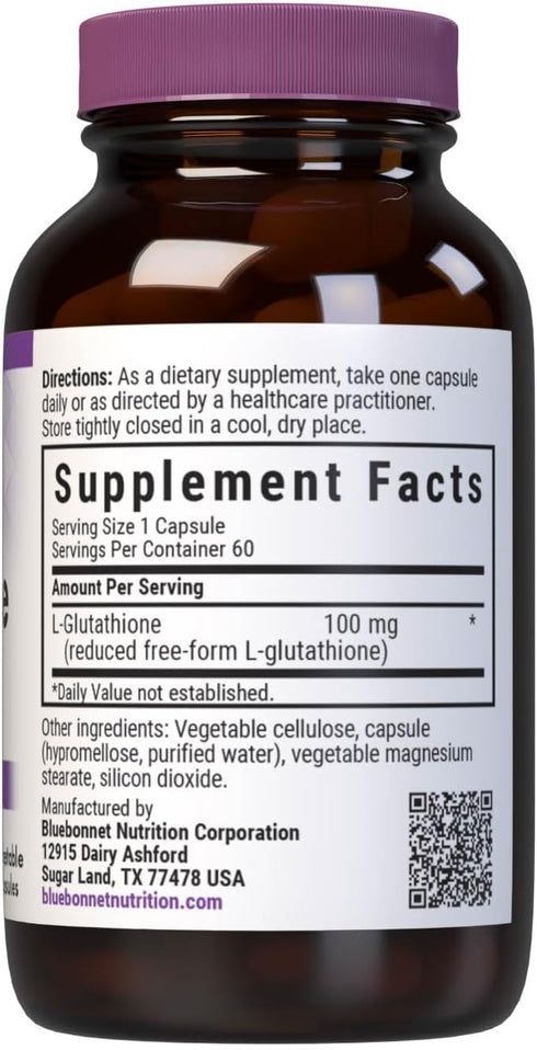 Bluebonnet L-Glutathione 100 mg Vitamin Capsules, 60 Count, White