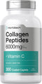Horbaach Collagen Peptides 6000mg - 300 Caplet Pills, with Vitamin C, Hydrolyzed Collagen Supplement