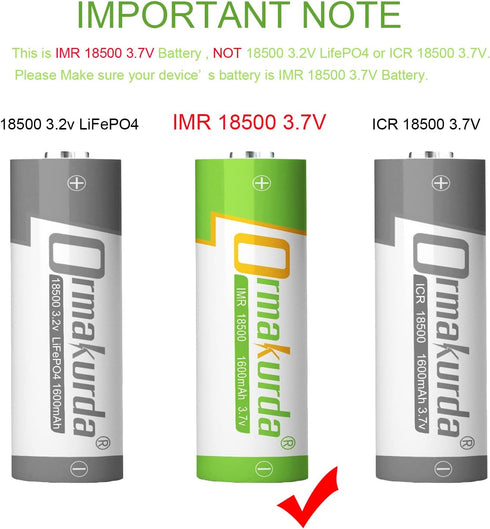 18500 Rechargeable Battery, IMR 18500 1600mAh 3.7V Li-ion with Button Top for Flashlight, Solar Garden Light