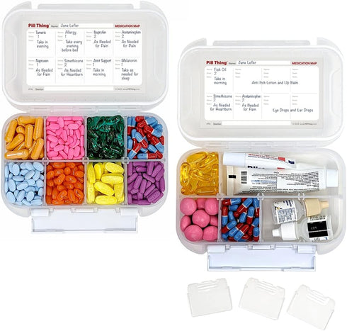 8 Compartment Large Pill Case with Airtight Seal, Adjustable Dividers, Waterproof Med Box with Medication Map (Clear -