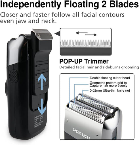 PRITECH 2 in 1 Electric Shaver for Men, Foil and Bald Shavers with Rechargeable 3 Adjustable Speeds (Black Silver)
