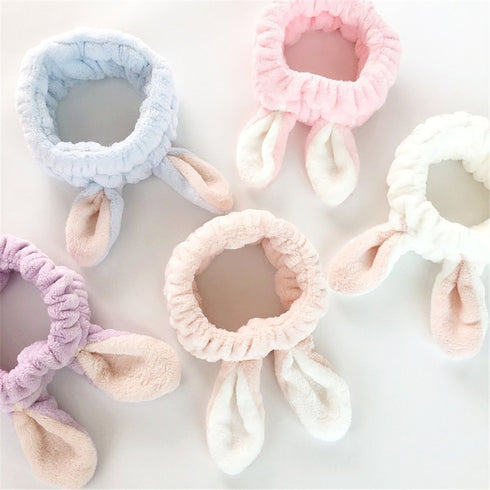 LOVEF 5Pcs Bunny Ear Cosmetic Headband Fluffy Elastic Hairband for Shower, Spa, Party, Facial Mask