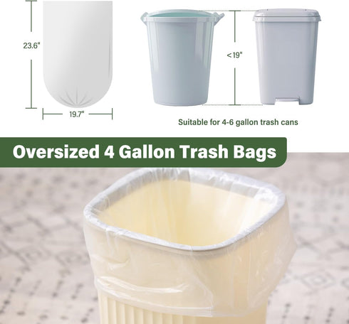 Jaoul 4 Gallon Trash Bags, 200 Counts, Unscented Strong Bathroom Garbage Bags, White