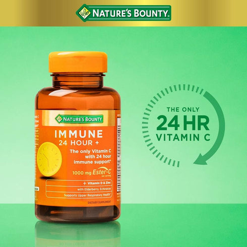 Nature's Bounty Immune 24 Hour + Vitamin C with 24 Hour Support, Ester C, Rapid Release Softgels, 50 Count