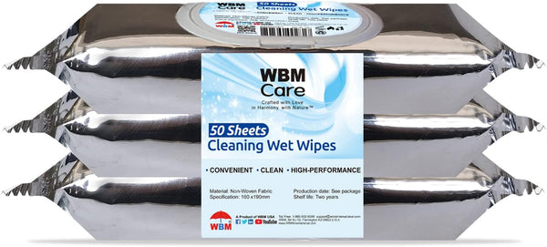 WBM Care Cleaning Wipes, 50 Sheets (Pack of 3), Thick & Strong for Easy Cleaning on All Types of Surfaces