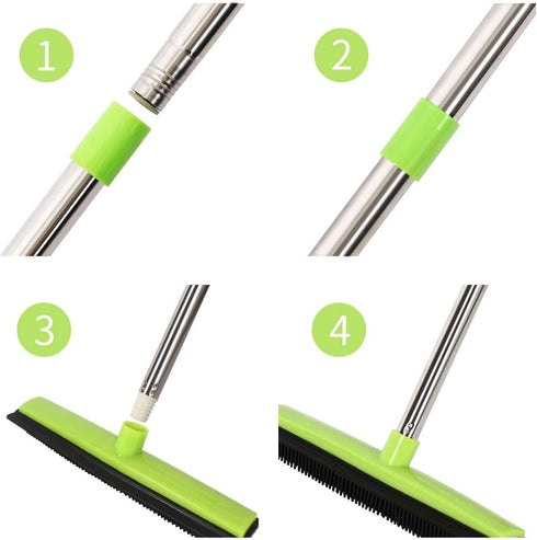 Pet Hair Removal Broom - 53" Long Handle Soft Bristle Rubber Broom for Carpets, Rugs, Hardwood, Linoleum