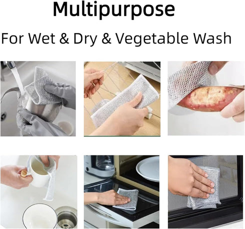 Non-Scratch Wire Cleaning Dishwash Dishcloth, Kitchen Washcloths for Washing Dishes, 10PCS, Silver