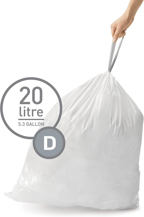simplehuman CW0163 20L White Liners, 20 Count — Code D