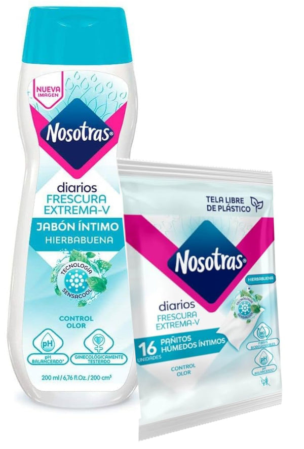Nosotras Feminine Wash Set Intimate Soap And Wet Wipes Peppermint | Kit Jabon