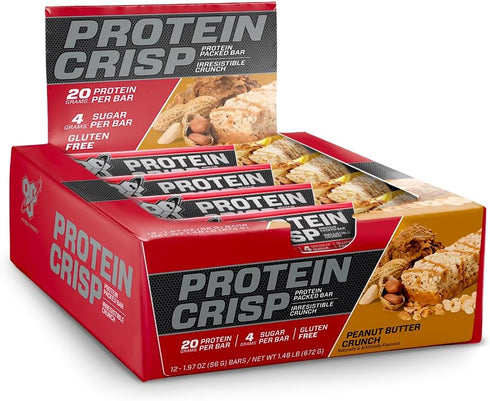 BSN Protein Crisp Bar - Gluten Free Protein Snack Bars, Peanut Butter Crunch, 12 Count (Packaging May Vary)